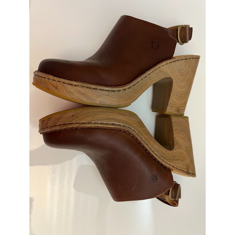 Born Brown Leather Platform Clogs - Picture 6 of 9
